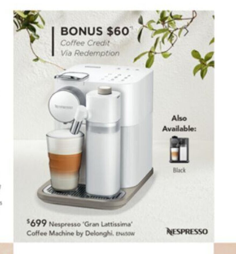 Nespresso "Gran Lattissima Coffee Machine by Delonghi offer at Harvey