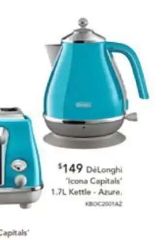 Harvey Norman DeLonghi "Icona Capitals" 1.7L Kettle - Azure offer