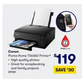 BIG W Canon Pixma Home TS6360 Printer offer