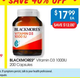 PharmaSave Blackmores Vitamin D3 1000IU 200 Capsules offer