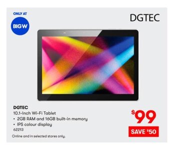 BIG W DGTEC 10.1-inch Wi-fi Tablet offer