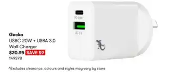 BIG W Gecko USBC 20W + USBA 3.0 Wall Charger offer