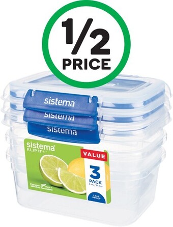 Woolworths Sistema Klip It Plus Rectangle 1 Litre Pk 3 offer