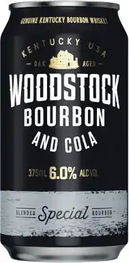 Woolworths Woodstock Bourbon & Cola 6.0% Cans 6x375ml offer