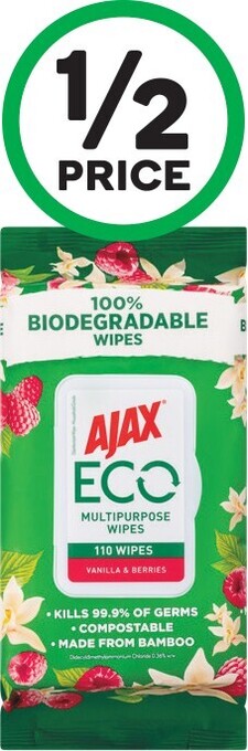 Woolworths Ajax Eco Antibacterial Disinfectant Wipes Pk 110 offer