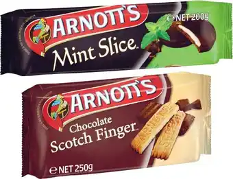 Coles Arnott’s Mint Slice or Half Coat Chocolate Scotch Finger Biscuits 200g-250g offer