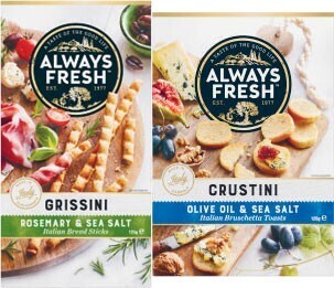 Coles Always Fresh Grissini Breadsticks or Crustini Crackers 120g-125g offer