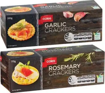 Coles Coles Garlic or Rosemary Crackers 170g-200g offer