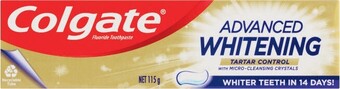 Coles Colgate Advanced Whitening or Max Fresh Toothpaste 115g offer