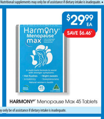 PharmaSave Harmony Menopause Max 45 Tablets offer