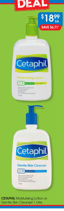 PharmaSave Cetaphil Moisturising Lotion or Gentle Skin Cleanser 1 Litre offer