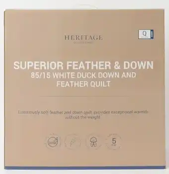 Myer Heritage 85/15 White Duck Down and Feather Quilt offer