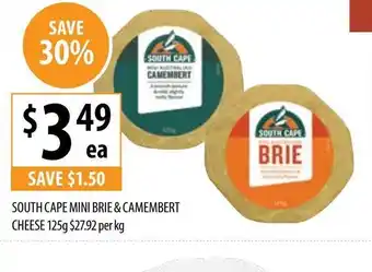 Supabarn South Cape Mini Brie & Camembert Chesse 125g offer