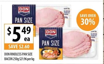 Don Rindless Pan Size Bacon 250g