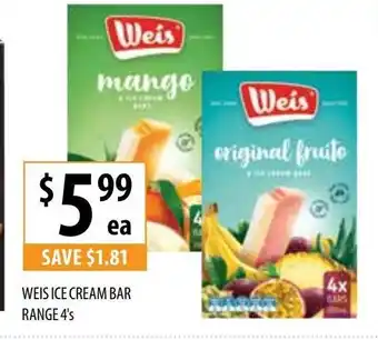 Supabarn Weis Ice Cream Bar Range 4's offer