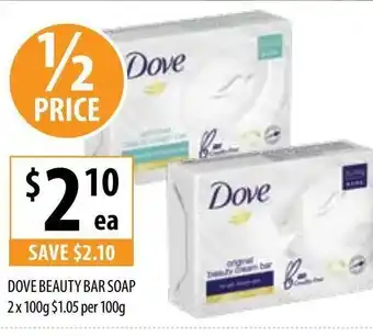 Supabarn Dove Beauty Bar Soap 2x 100g offer