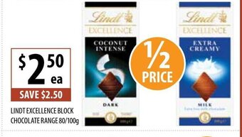 Supabarn Lindt Excellence Block Chocolate Range 80/100g offer