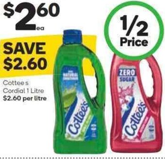 Woolworths Cottee's Cordial 1 Litre offer