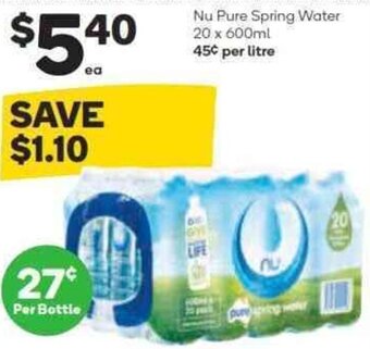 Woolworths Nu Pure Spring Water 20 x 600ml offer