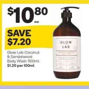 Woolworths Glow Lab Coconut & Sandalwood Body Wash 900ml offer