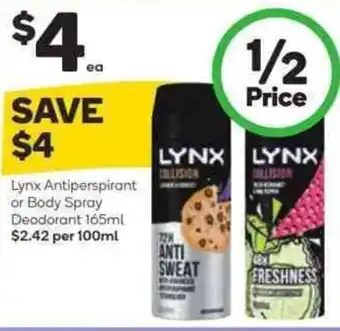 Woolworths Lynx Antiperspirant or Body Spray Deodorant 165ml offer