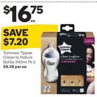 Woolworths Tommee Tippee Closer to Nature Bottle 340ml Pk 2 offer