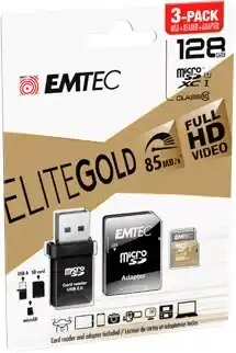 EMTEC 128GB Gold MicroSD with USB 2.0 Reader