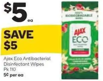 Woolworths Ajax Eco Antibacterial Disinfectant Wipes Pk 110 offer