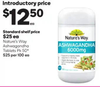 Woolworths Nature's Way Ashwagandha Tablets Pk 50 offer