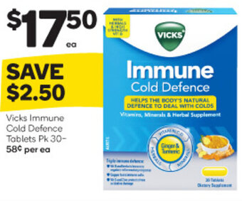 Woolworths Vicks Immune Cold Defence Tablets Pk 30 offer