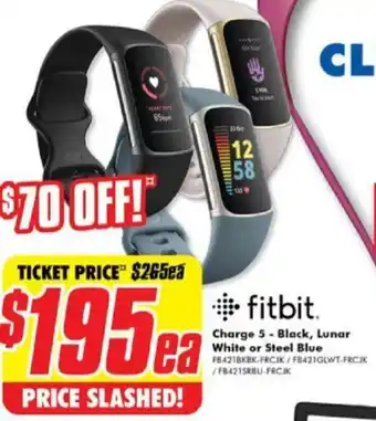 The Good Guys Fitbit Charge 5 - Black, Lunar White or Steel Blue offer