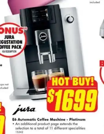The Good Guys Jura E6 Automatic Coffee Machine - Platinum offer