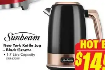 The Good Guys Sunbeam New York Kettle Jug - Black/Bronze offer