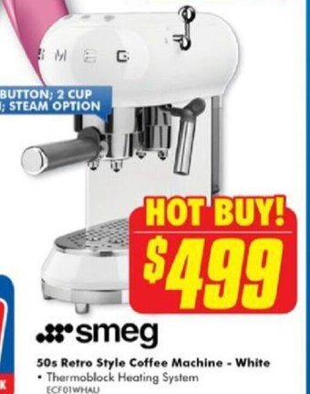 The Good Guys Smeg 50s Retro Style Coffee Machine - White offer