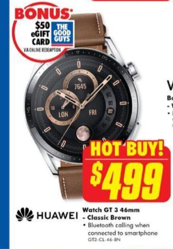 Huawei Watch GT 3 46mm - Classic Brown offer at The Good Guys