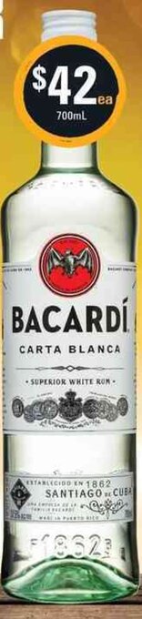 Cellarbrations Bacardi Carta Blanca Rum 700mL offer