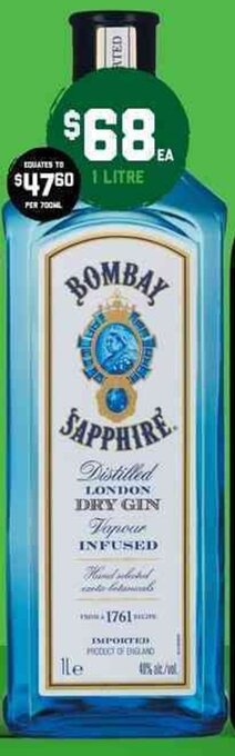 The Bottle O Bombay Sapphire London Dry Gin 1 Litre offer
