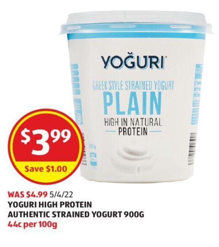 Yoguri High Protein Authentic Strained Yogurt 900g offer at ALDI