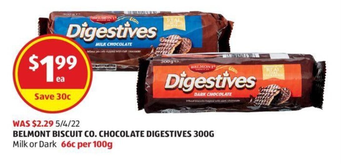 Belmont Biscuit Co. Chocolate Digestives 300g offer at ALDI