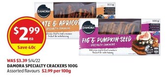 ALDI Damora Specialty Crackers 100g offer