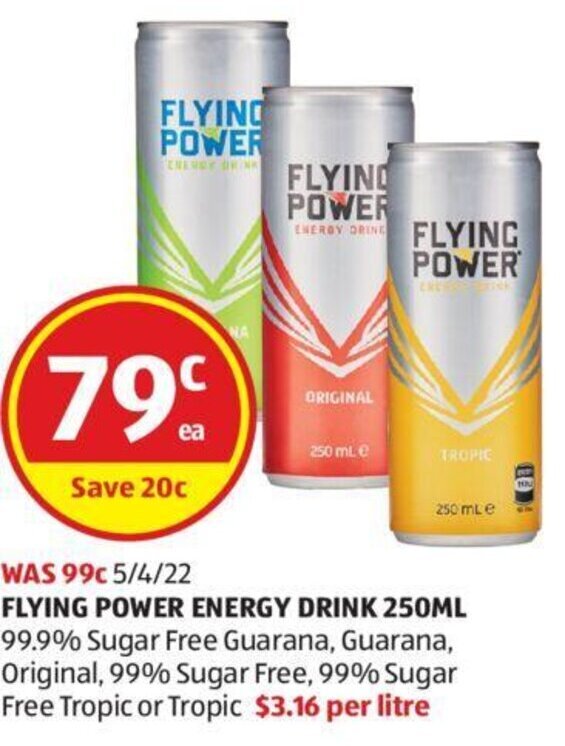 Flying Power Energy Drink 250ml offer at ALDI