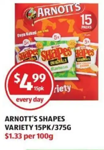 ALDI Arnott's Shapes Variety 15pk/375g offer