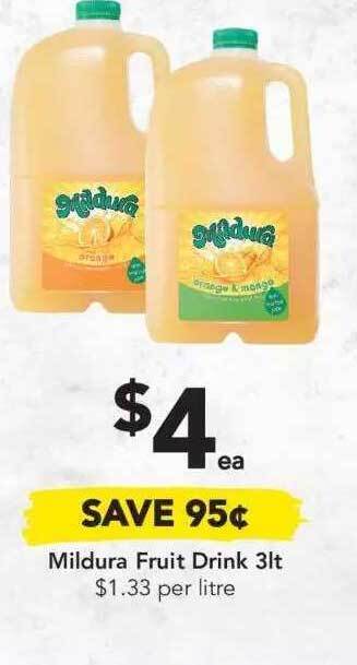 Drakes Mildura Fruit Drink 3lt offer