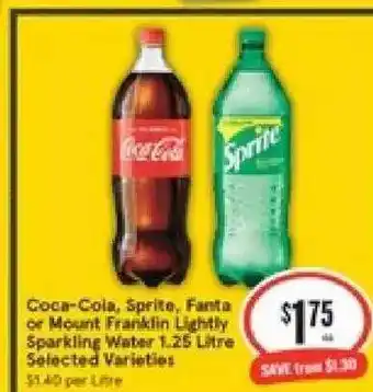 IGA Coca-Cola, Sprite, Fanta Or Mount Franklin Lightly Sparkling Water 1.25 Litre offer