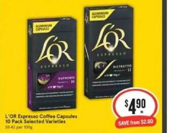 IGA L'Or Espresso Coffee Capsules 10 Pack offer
