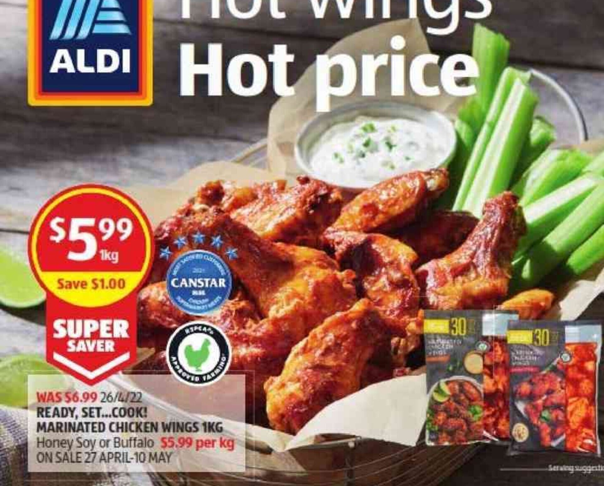 Ready, Set...Cook! Marinated Chicken Wings 1kg offer at ALDI