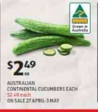 ALDI Australian Continental Cucumbers offer