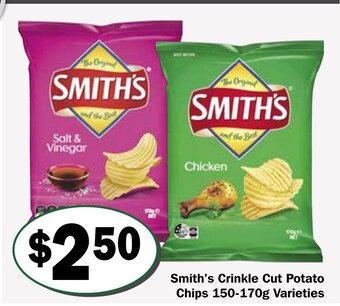 Friendly Grocer Smith's Crinkle Cut Potato Chips 150-170g Varieties offer