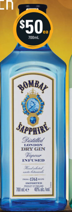 Cellarbrations Bombay Sapphire London Dry Gin 700ml offer