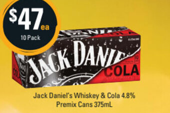 Cellarbrations Jack Daniel's Whiskey & Cola 4.8% Premix Cans 375ml offer